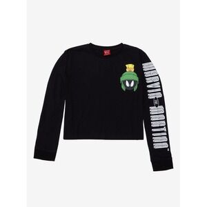 Looney Tunes x Cakeworthy Marvin the Martian Black Cropped Long Sleeve T-Shirt …